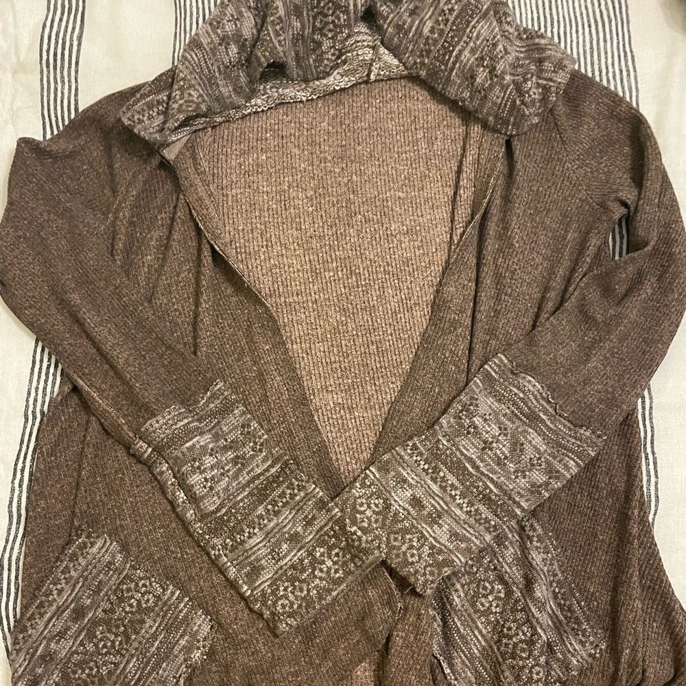 Oddy size S/M brown light weight hooded cardigan